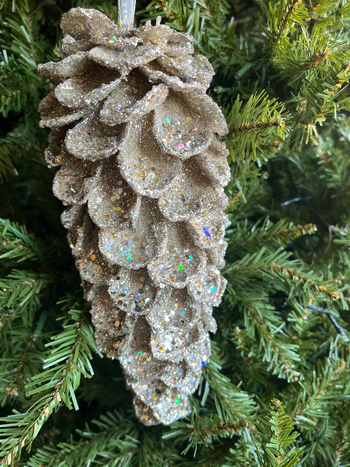 Extra-Large Glitter Pinecone Ornament Platinum