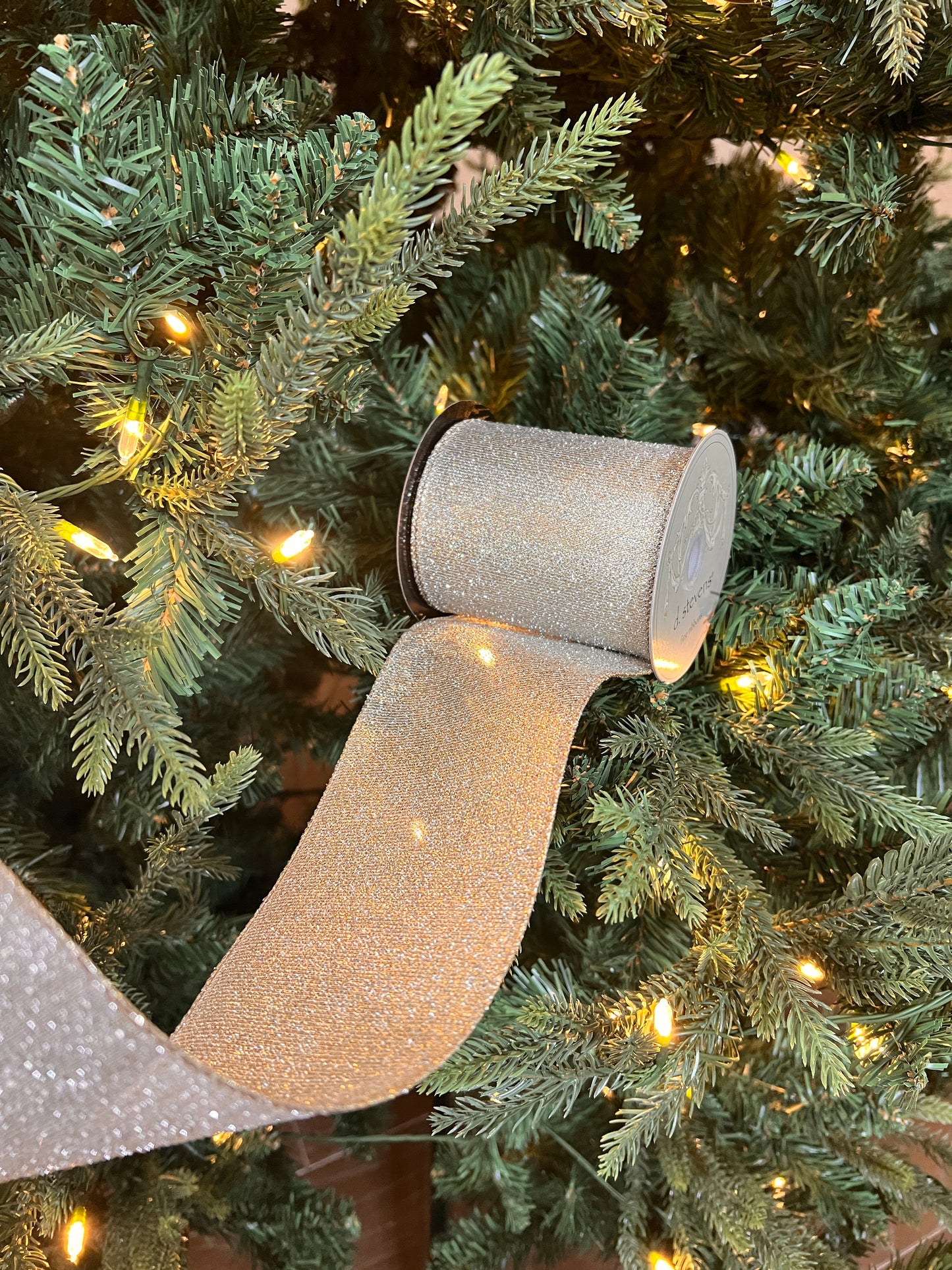 4" x 10yds textured metallic sparkles, platinum ribbon