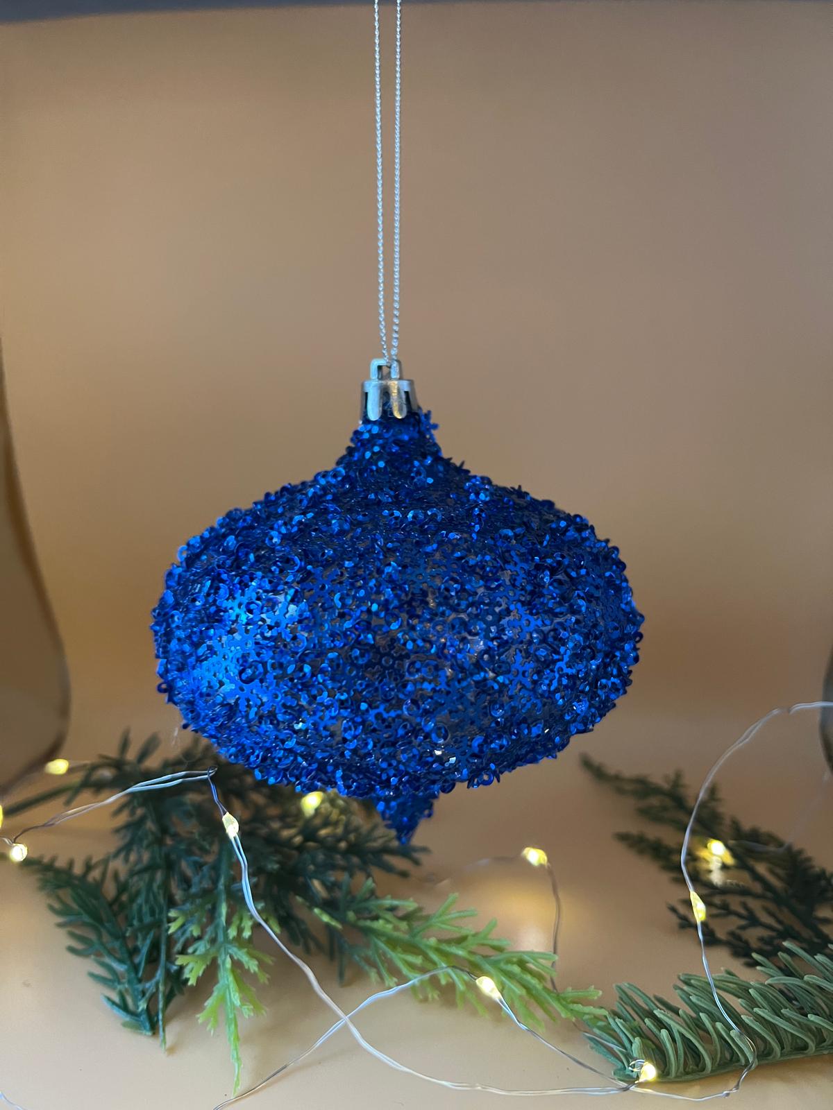 4" METALLIC SNOWFLAKE ONION ORNAMENT BLUE