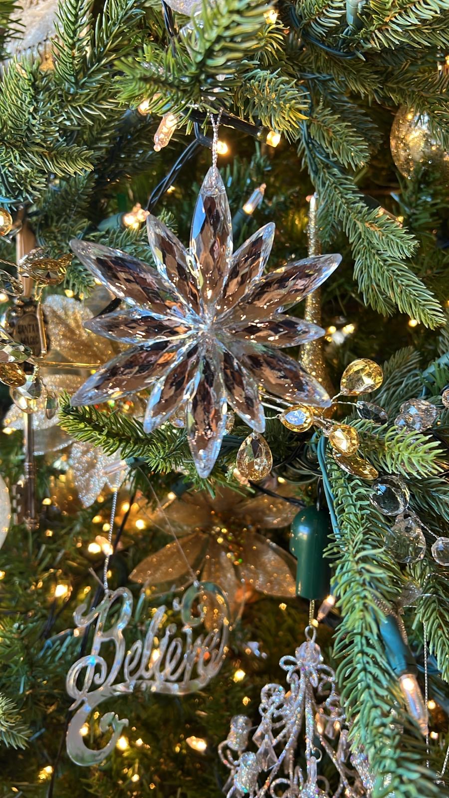 4" ACRYLIC/JEWEL POINSETTIA ORNAMENT SILVER