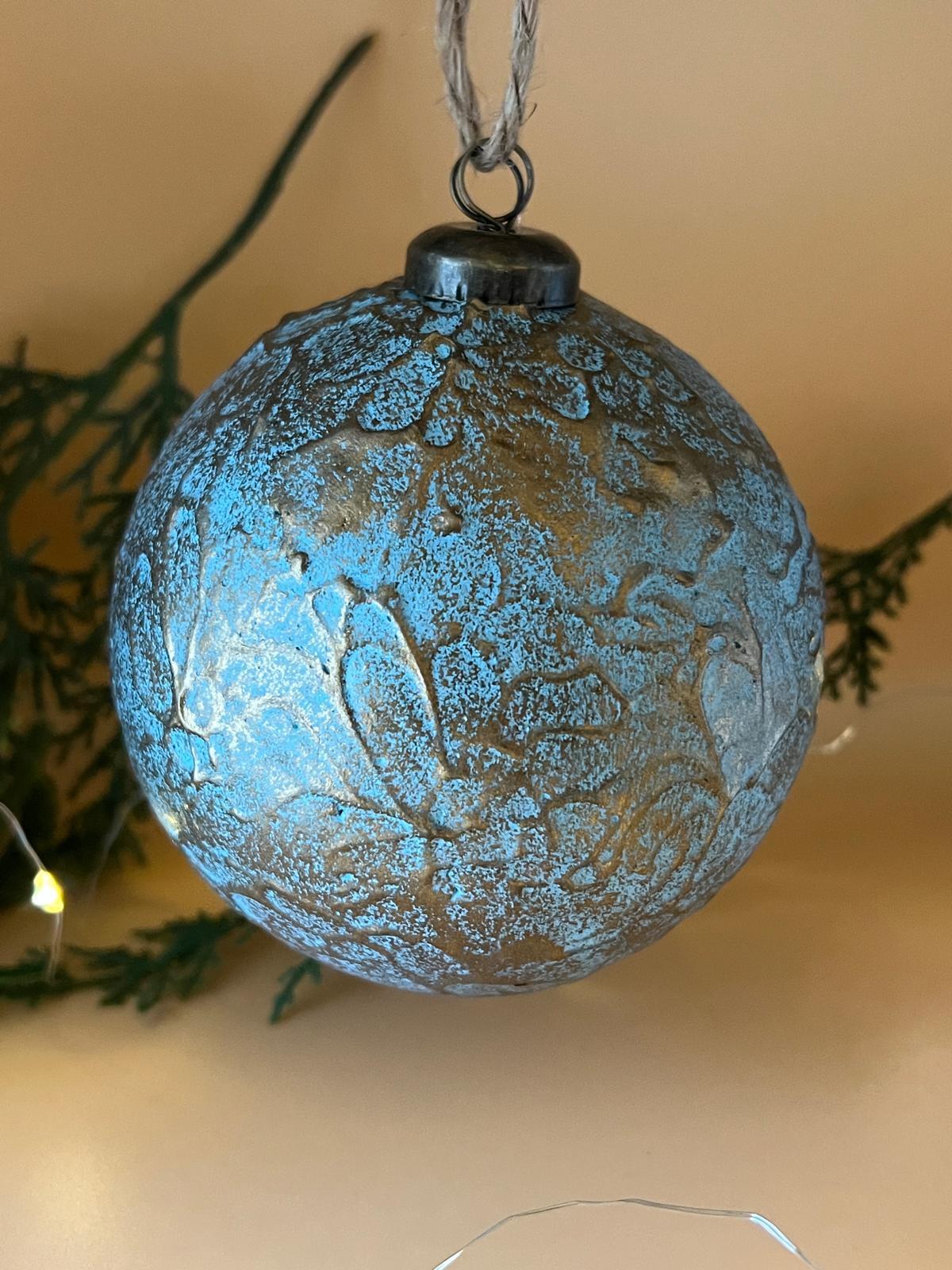 4” FAUX LEATHER METALLIC BALL ORNAMENT