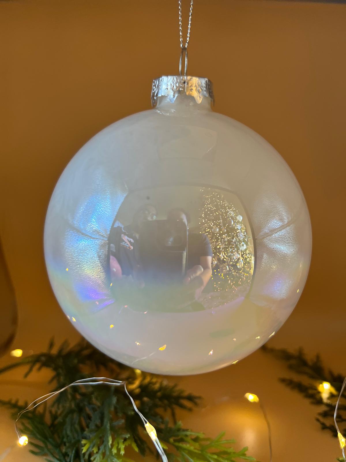 4" GLASS CANDY BALL ORNAMENT white