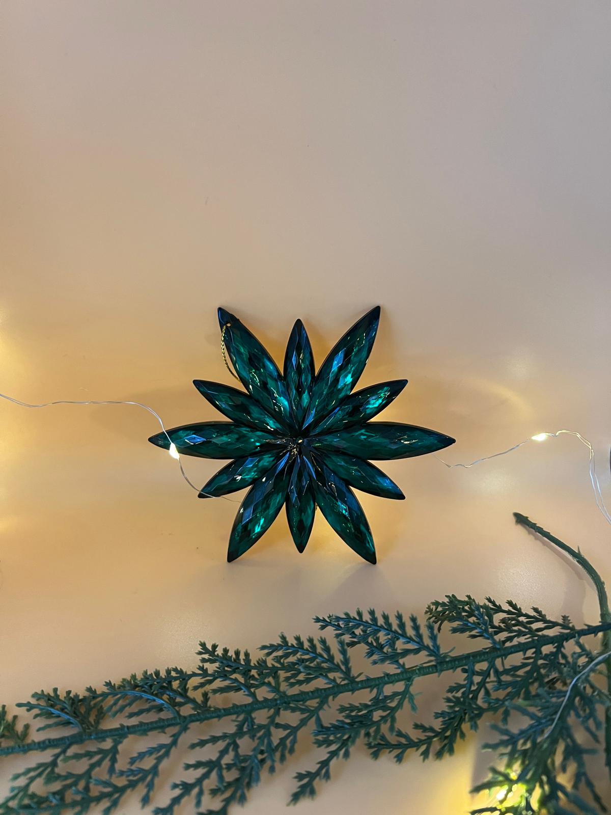 4" ACRYLIC/JEWEL POINSETTIA ORNAMENT ( Green and Silver)