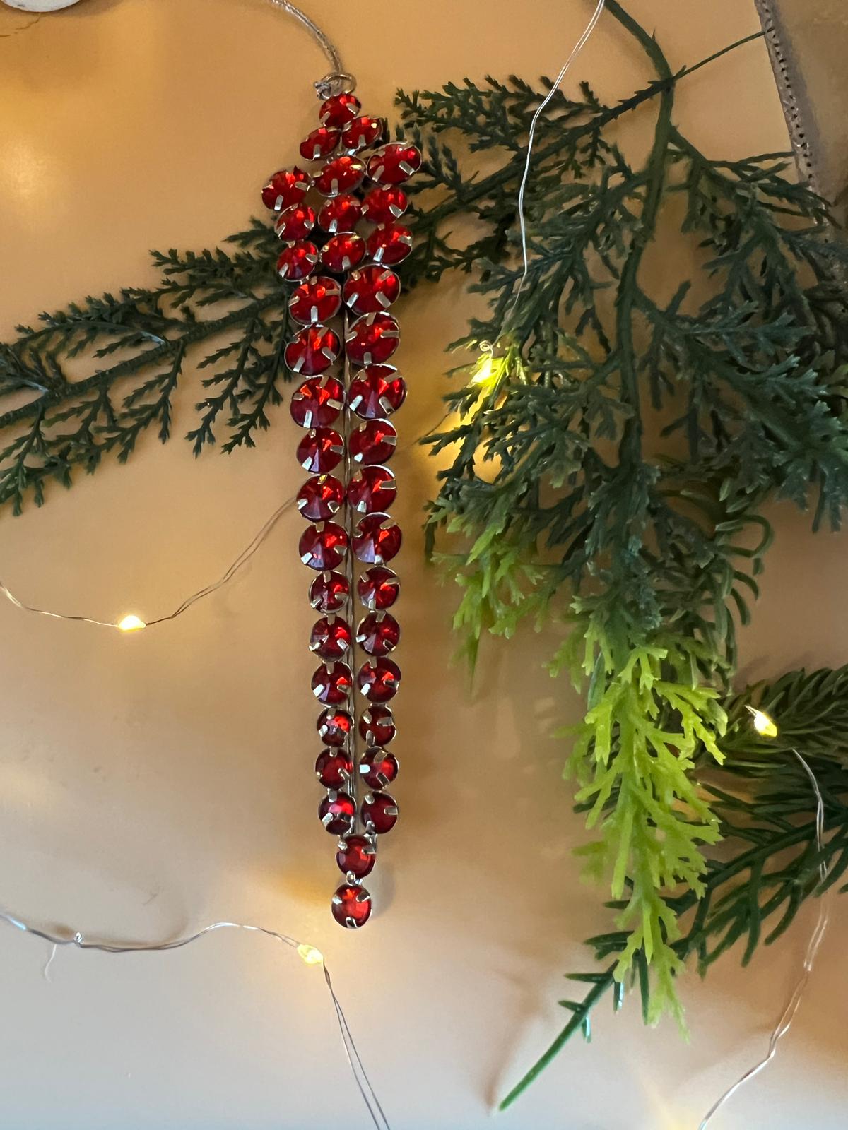 7.5" JEWELED ICICLE DROP ORNAMENT (RED SILVER)