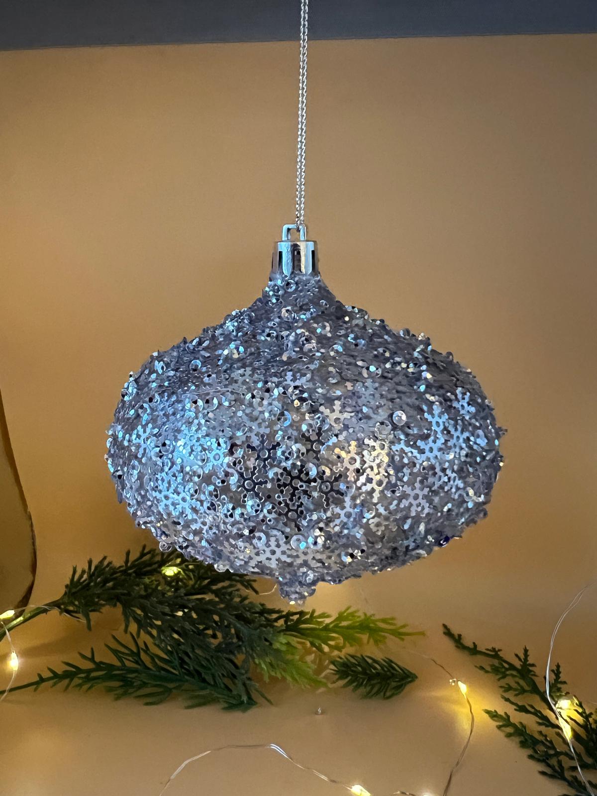 4" METALLIC SNOWFLAKE ONION ORNAMENT (Aqua)
