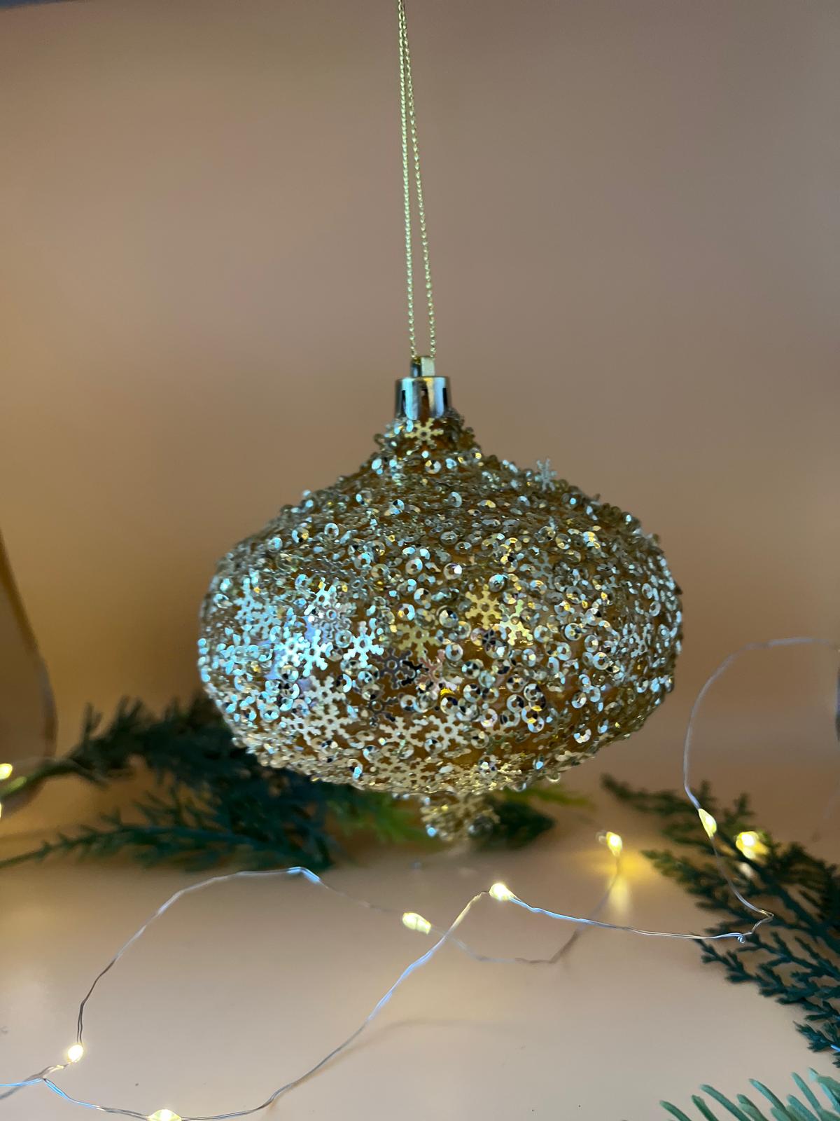 4" METALLIC SNOWFLAKE ONION ORNAMENT (GOLD)