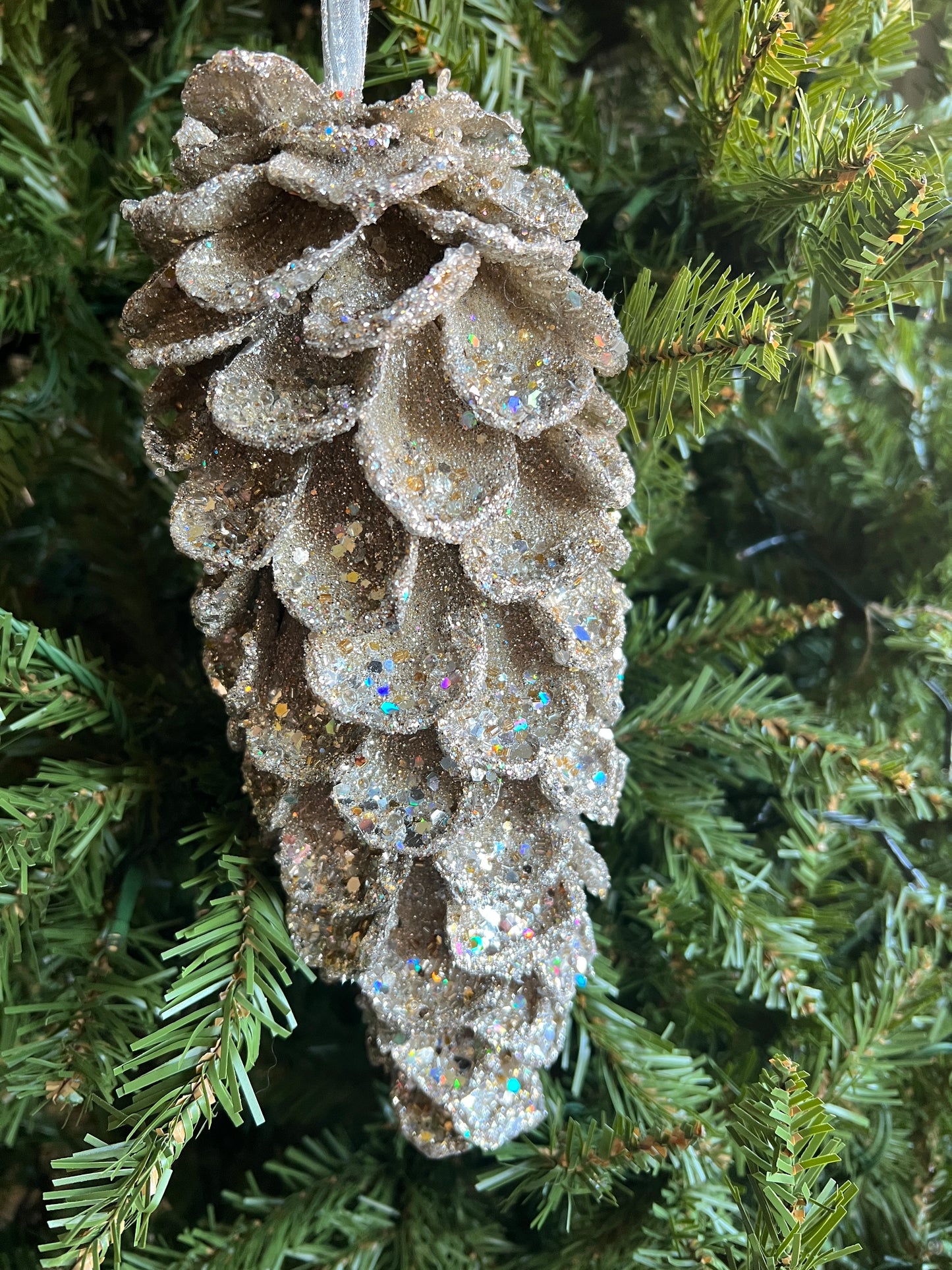 Extra-Large Glitter Pinecone Ornament Platinum