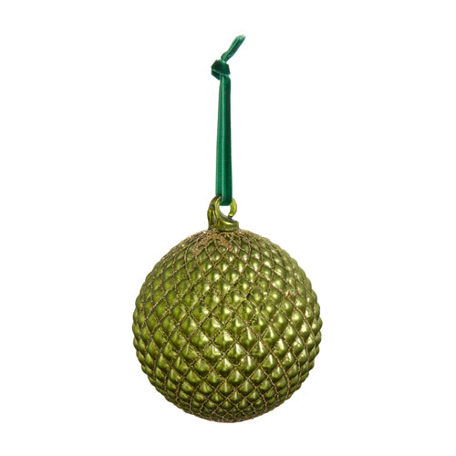 4" GREEN QUILTED BALL ORNAMENT
