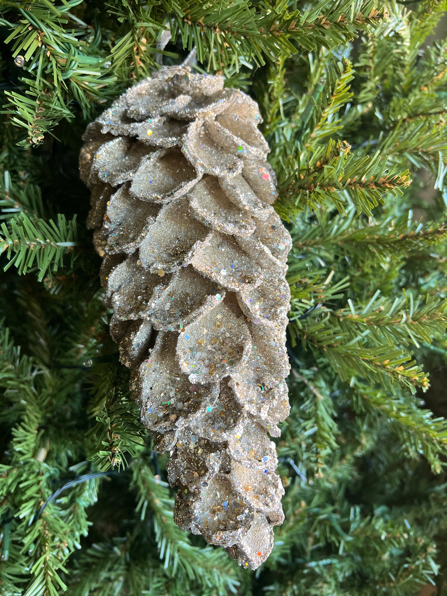Extra-Large Glitter Pinecone Ornament Platinum