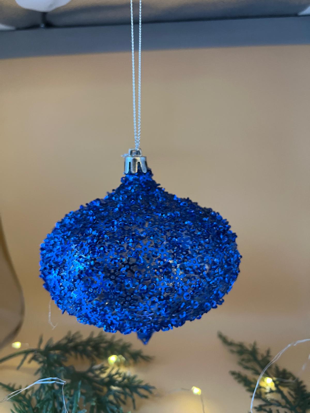 4" METALLIC SNOWFLAKE ONION ORNAMENT BLUE