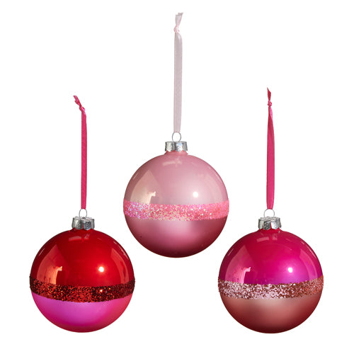 4" PINK TWO TONE BALL ORNAMENT( set of 3)