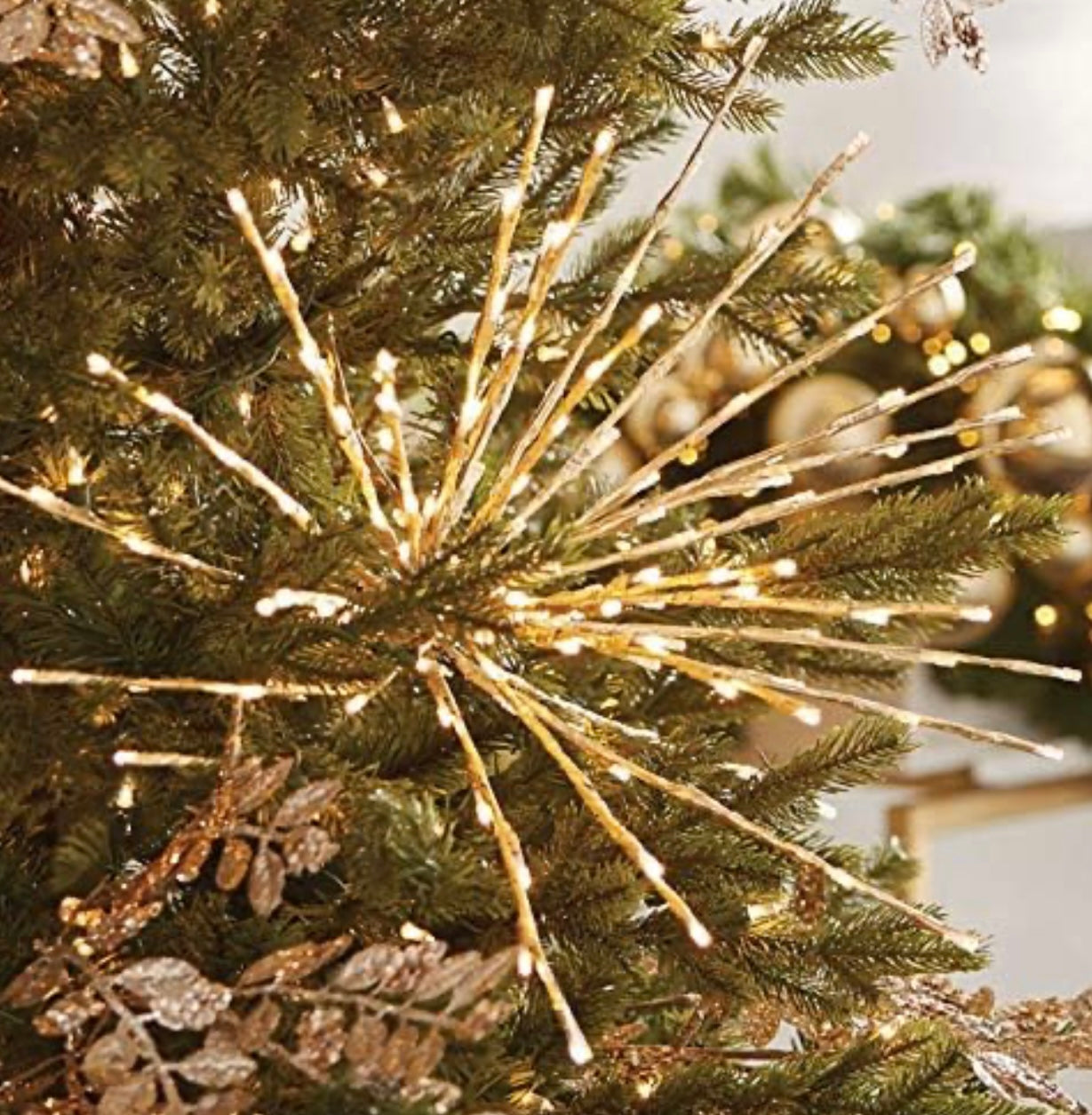 18" CHAMPAGNE STARBURST WITH 80 WARM WHITE LIGHTS AND REMOTE