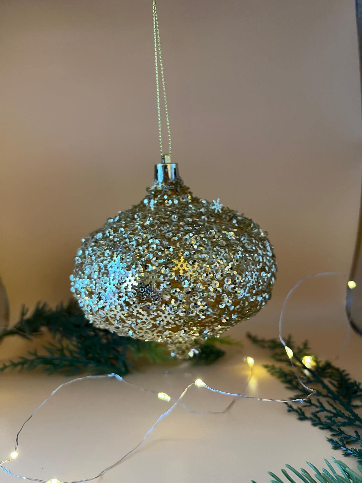 4" METALLIC SNOWFLAKE ONION ORNAMENT (GOLD)