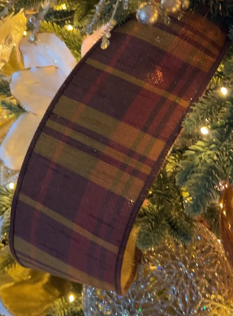 Sullivan plaid and burlap ribbon 4 inches x 5 yard