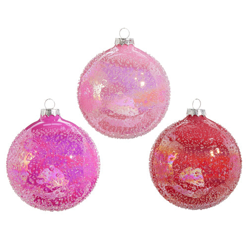 4" PINK GLITTER BALL ORNAMENT( set of 3)