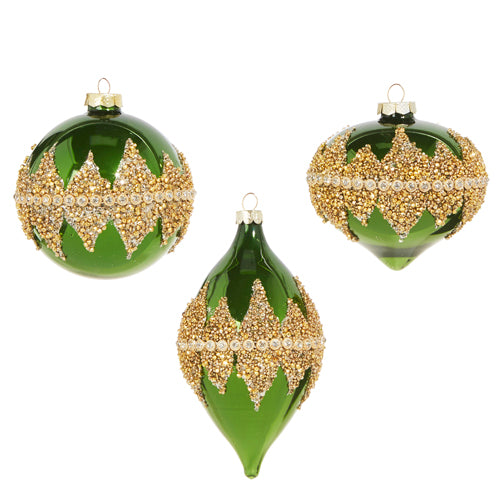4" GREEN BEADED ORNAMENT(set of 3)