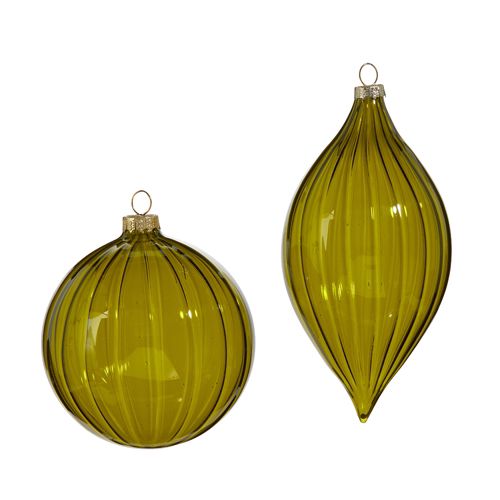 4" FOREST GREEN BLOWN GLASS ORNAMENT set of two