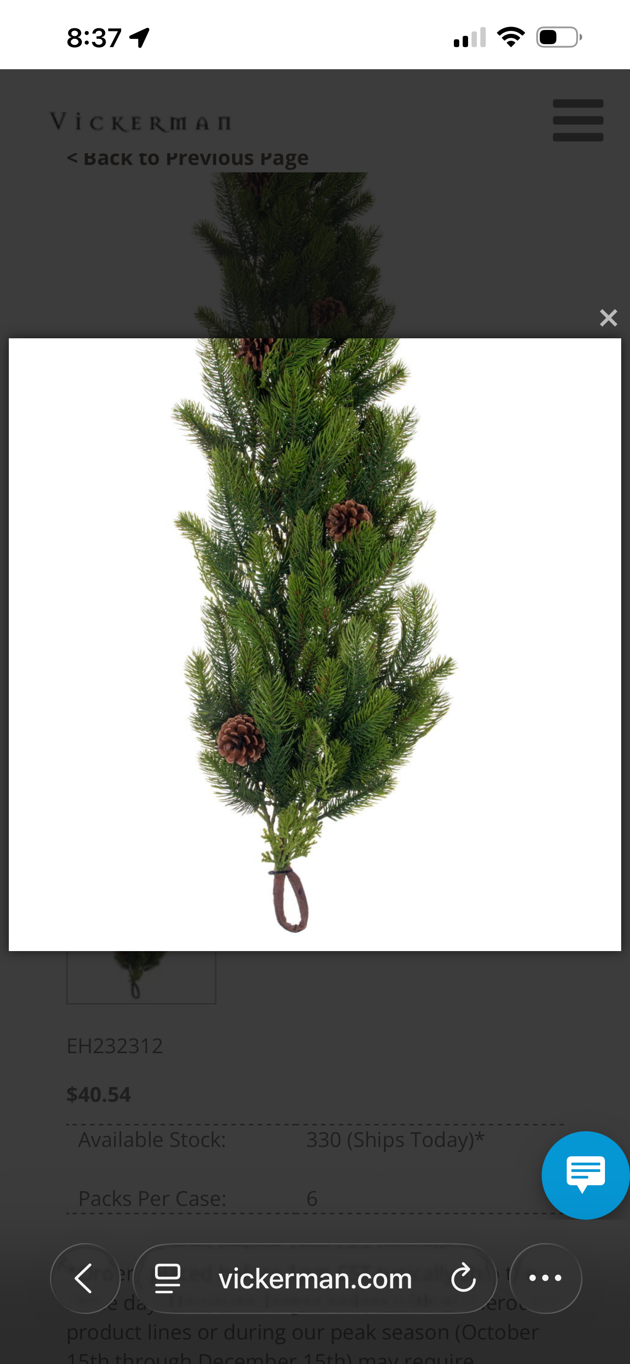 Vickerman 6' x 12" Holiday Pine Garland with Cones