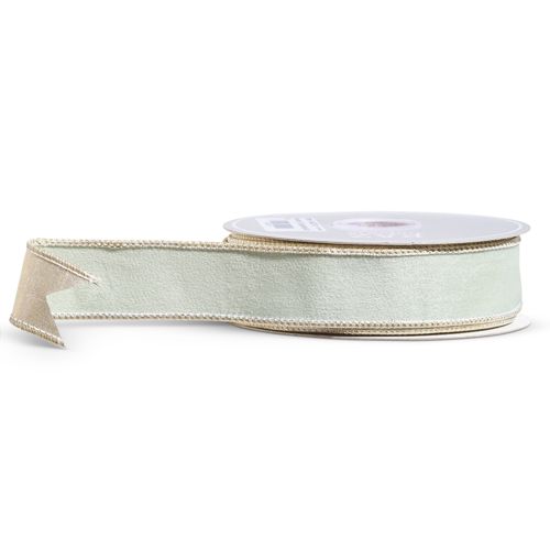 1.5" X 10 YDS SAGE GREEN RIBBON WITH GOLD TRIM