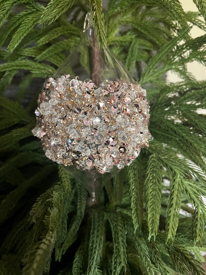 120mm glass gold bead encrusted finial, clear