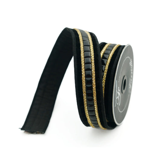 FARRISILK RIBBON GEMSTONE (BLACK) size: 1” x 5 YD