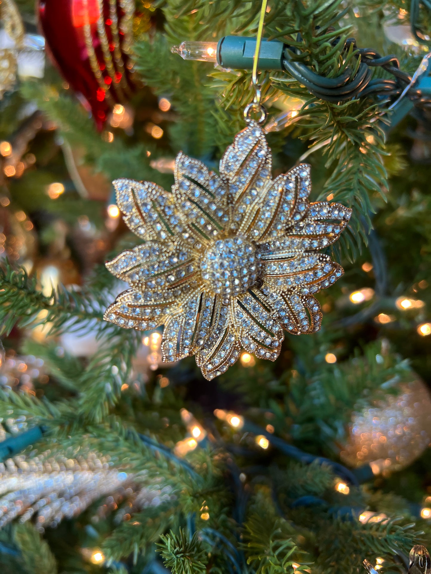 3" crystal poinsettia jewel ornament, clear gold