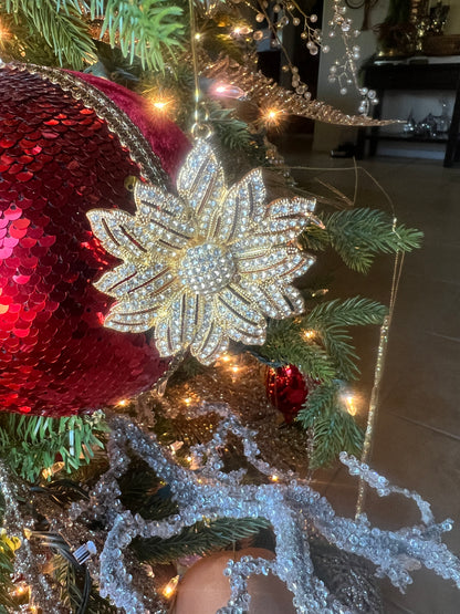 3" crystal poinsettia jewel ornament, clear gold