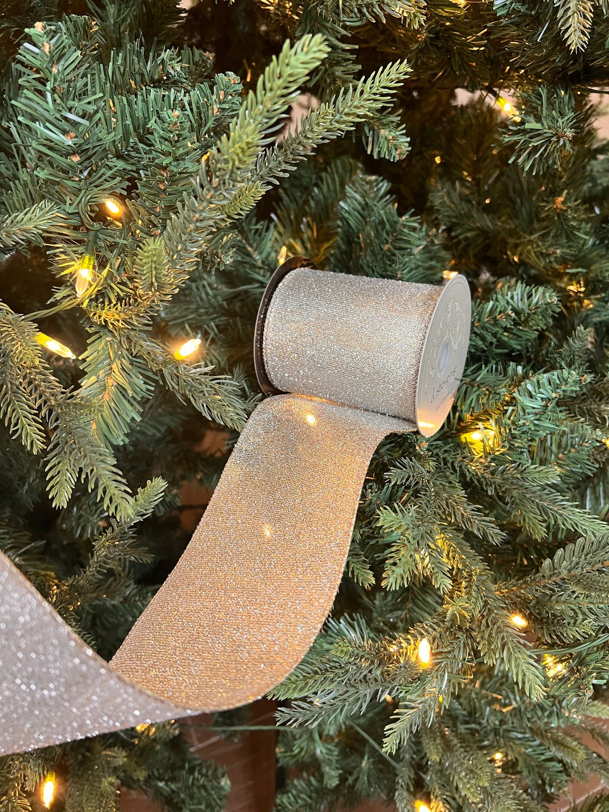4" x 10yds textured metallic sparkles, platinum ribbon