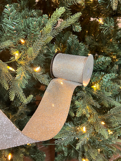4" x 10yds textured metallic sparkles, platinum ribbon