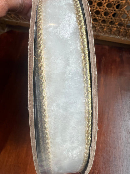 1" x 10yds VP lush velvet metallic light gold back , winter white