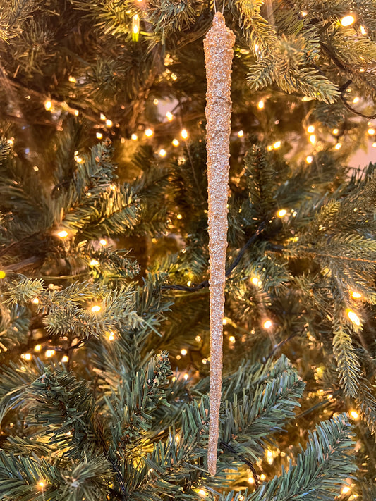 11”glass champagne glitter icicle ornament