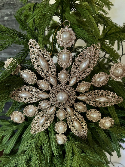 9" Glitter and Pearl Ornament