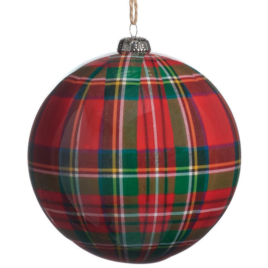 4.75"PLAID PLASTIC BALL ORNAMENT