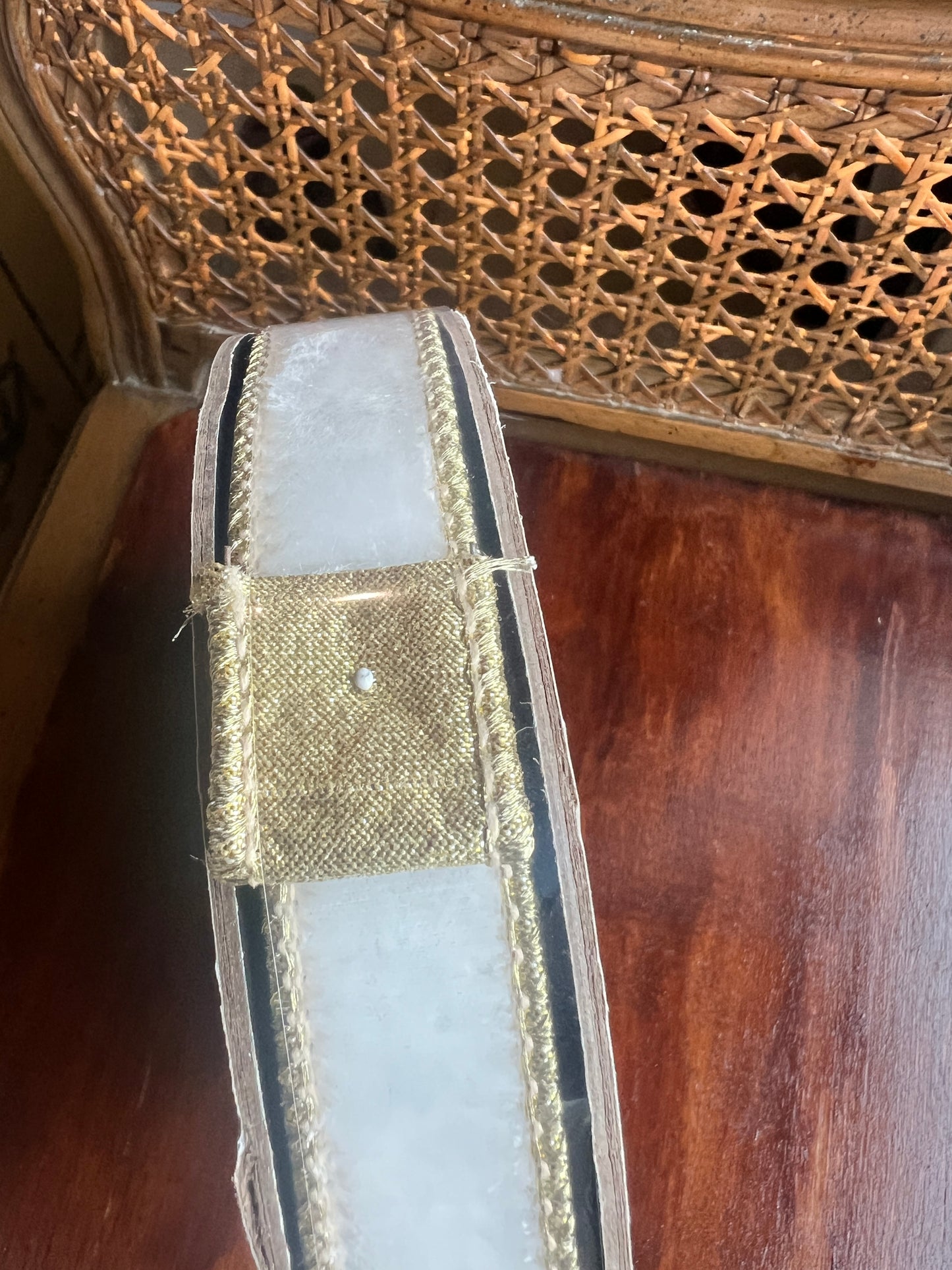 1" x 10yds VP lush velvet metallic light gold back , winter white