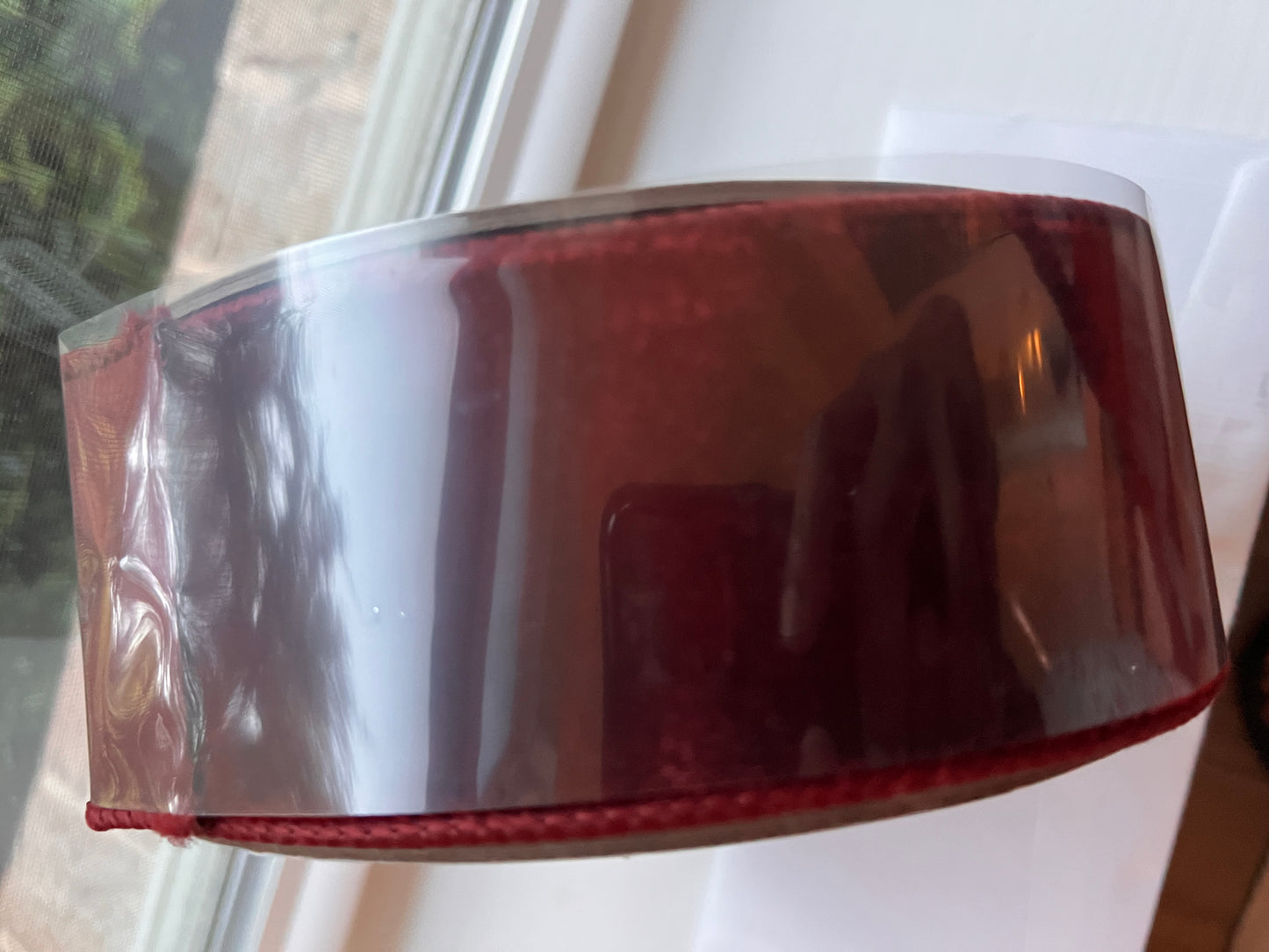 Vickerman 2.5" x 10yd Burgundy Velvet Wired Ribbon. Burgundy Dupion Backing