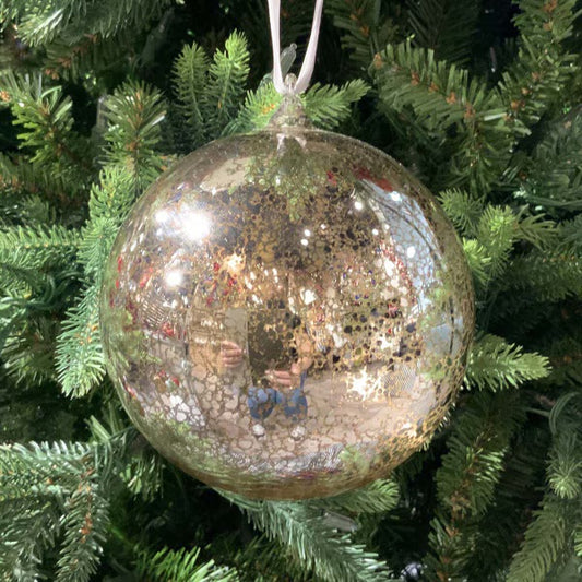 120mm glass ornament hand blown top, mercury vintage silver