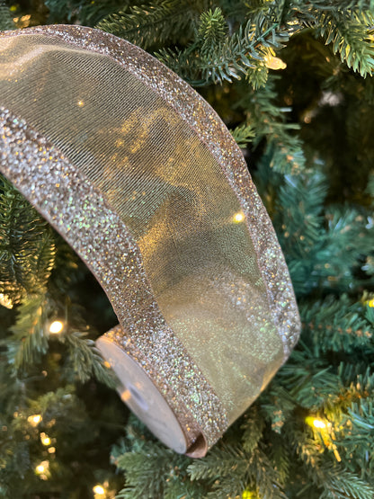 4" x 10yds mesh glitter edge, platinum ribbon