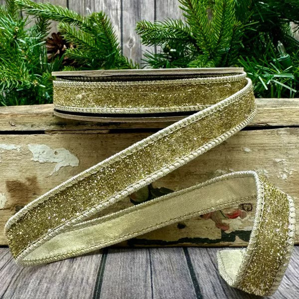 0.5" x 10yds faux metallic velvet w/ lame backing, gold