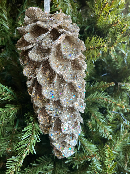 Extra-Large Glitter Pinecone Ornament Platinum