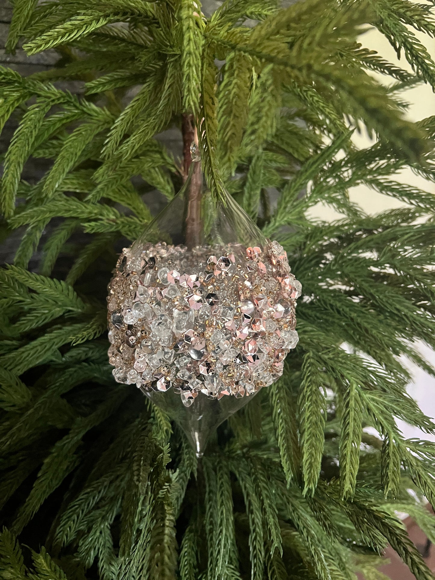 120mm glass gold bead encrusted finial, clear