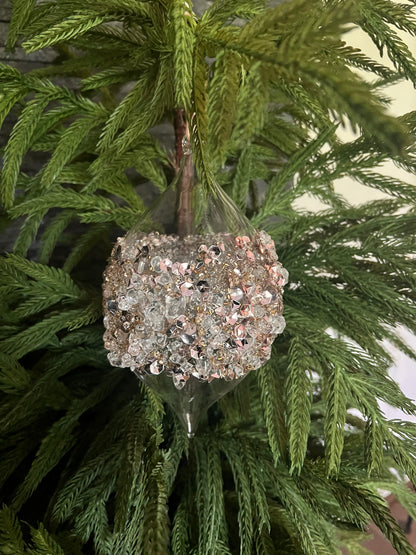 120mm glass gold bead encrusted finial, clear