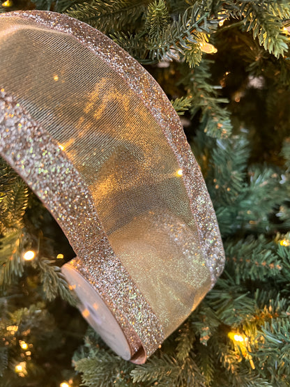 4" x 10yds mesh glitter edge, platinum ribbon