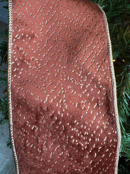 Copper and gold velvet ribbon 4 inches x 5 yard