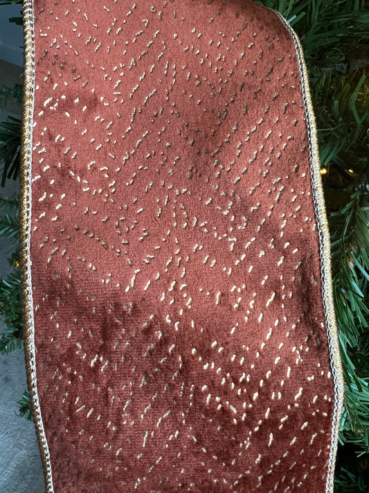 Copper and gold velvet ribbon 4 inches x 5 yard
