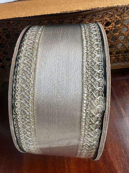 2.5" x 10yds metallic jacquard braided edge, platinum