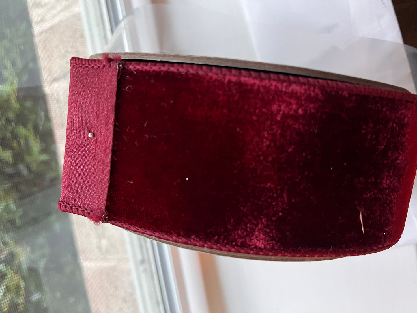 Vickerman 2.5" x 10yd Burgundy Velvet Wired Ribbon. Burgundy Dupion Backing