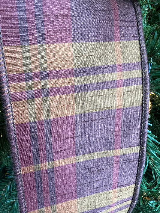 Sullivan plaid and burlap ribbon 4 inches x 5 yard