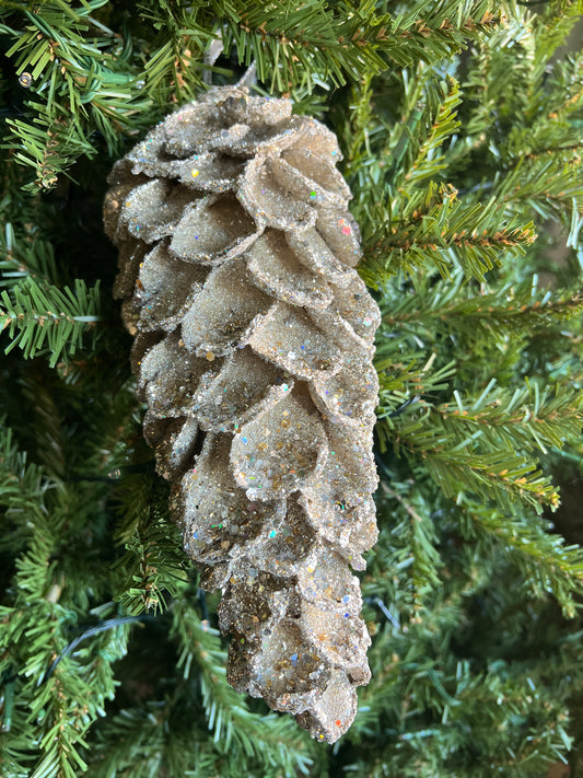 Extra-Large Glitter Pinecone Ornament Platinum
