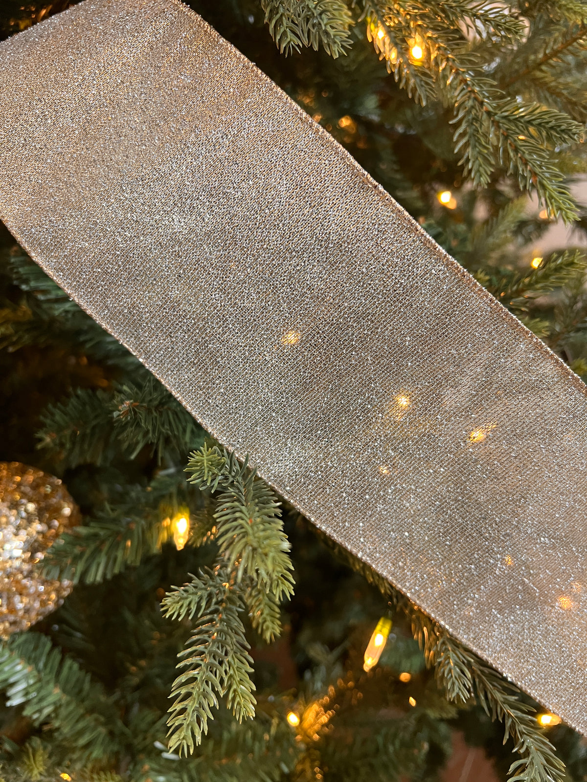4" x 10yds textured metallic sparkles, platinum ribbon