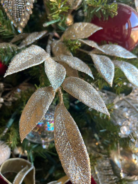 Vickerman 22" Champagne Glitter BayLeaf Artificial Christmas Spray.